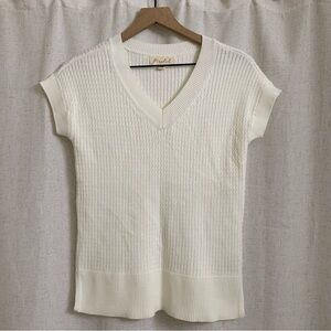 Marled Knit Cream V-Neck Over Shirt Top XS
